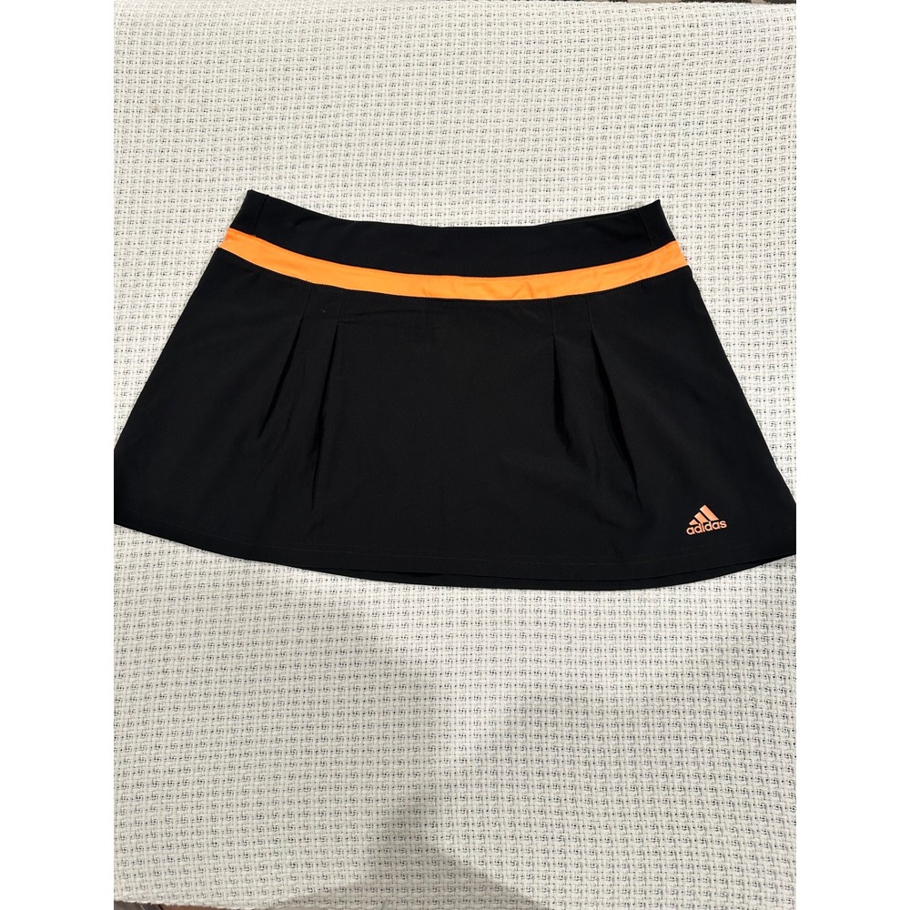 Adidas Skort Women Medium Black Orange Pleated Tennis Performance Activewear NWT - Picture 6 of 11